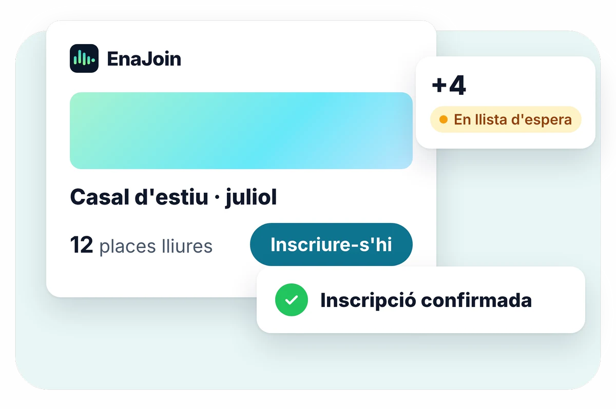 Il·lustració d'EnaJoin: la inscripció al casal d'estiu confirmada, amb les places que queden i la llista d'espera.
